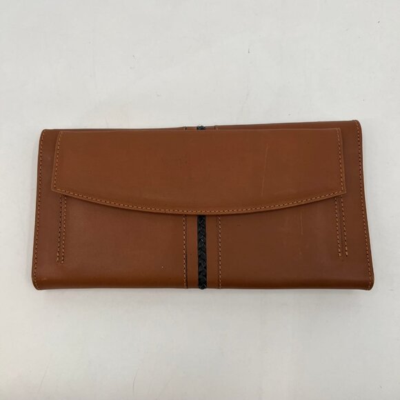 Troya Brown Leather Wallet | Gold Hardware & Braided Detail - Picture 2 of 7